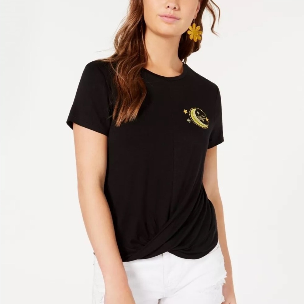 Rebellious One Junior’s Embroidered Moon Tee